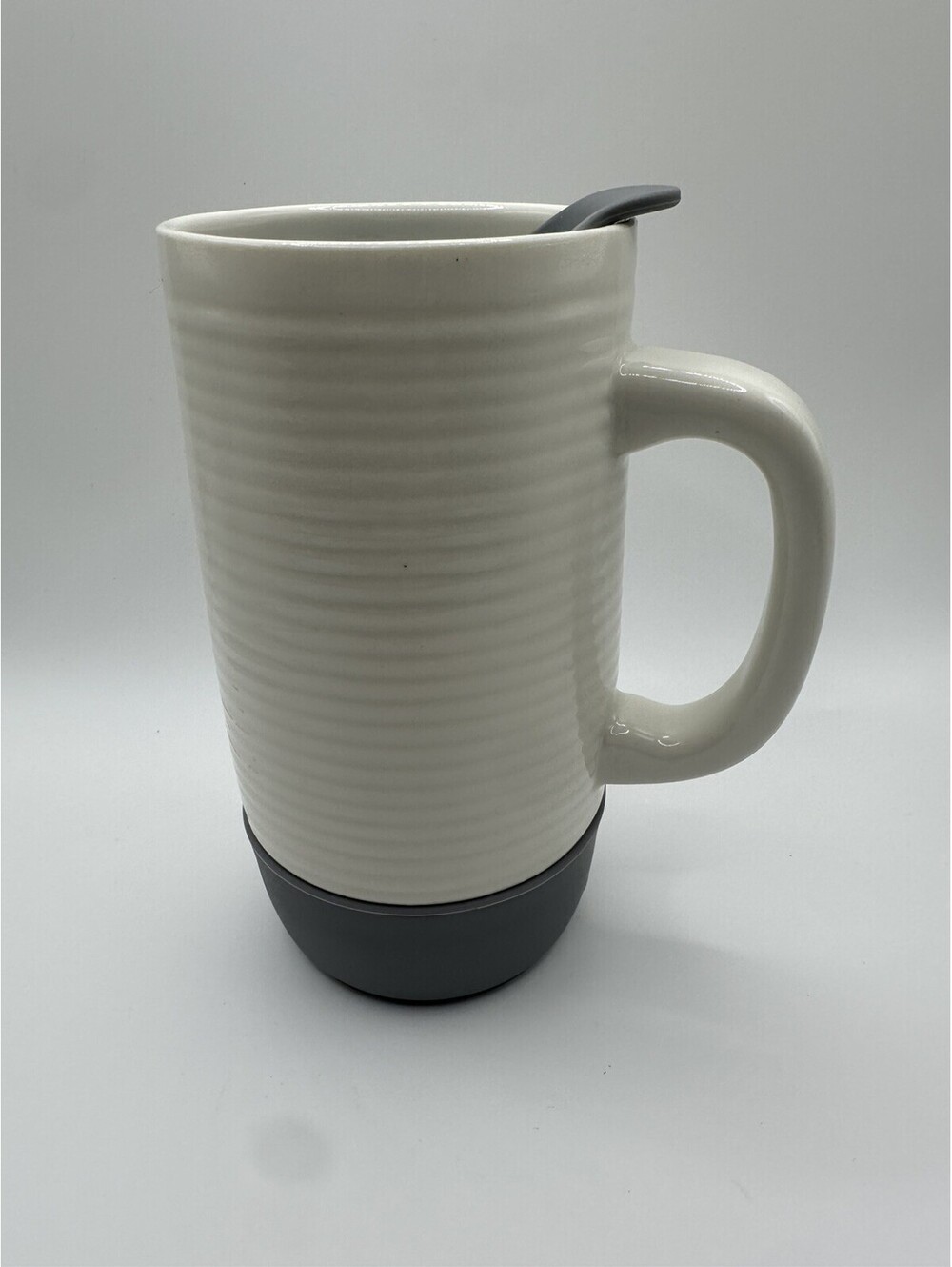 Ello Travel Coffee Mug Ceramic On The Go White Gray with Slider Lid 18 oz